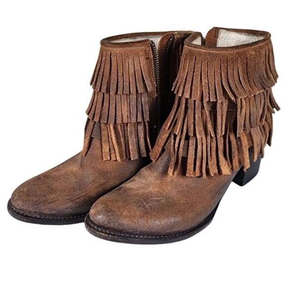 Freebird- Belle Brown Leather Fringe Ankle Boots Rear Zip Booties Bootie, Size 7 - Picture 12 of 12